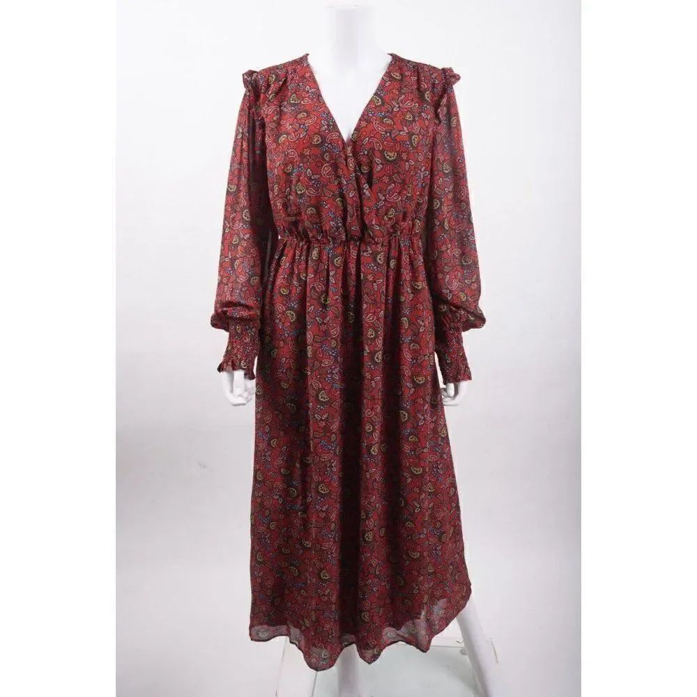 Boden Womens Becky Midi Wrap Dress UK 14L US 10L Red Floral Paisley D0041 NWT